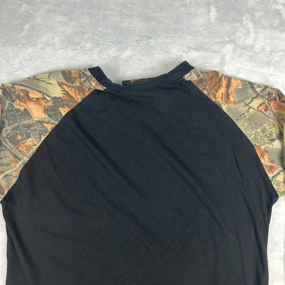 Trail Crest T Shirt Mens Large Black Camo Long Sleeve Outdoor Tee Woodland - Picture 8 of 14